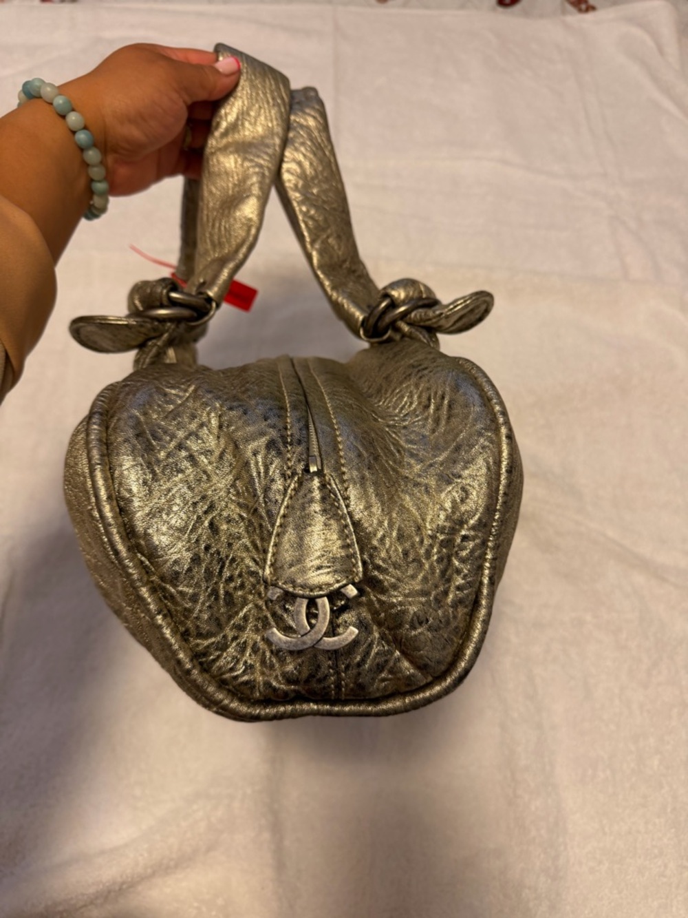 Chanel Metallic Gold Quilted Leather Satchel Bag | Vintage Y2K